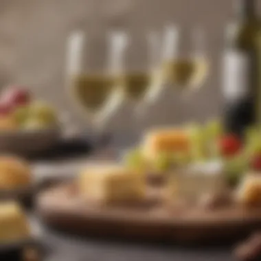 A refreshing glass of dry white wine with a keto-friendly cheese platter in the background