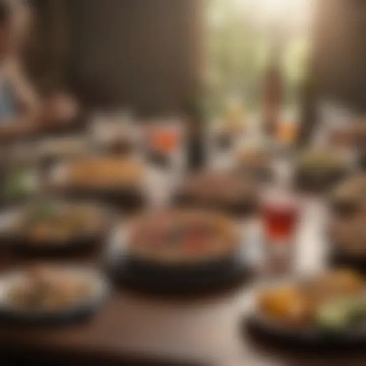 An elegant table setting with keto-friendly snacks and alcoholic drinks for a social gathering