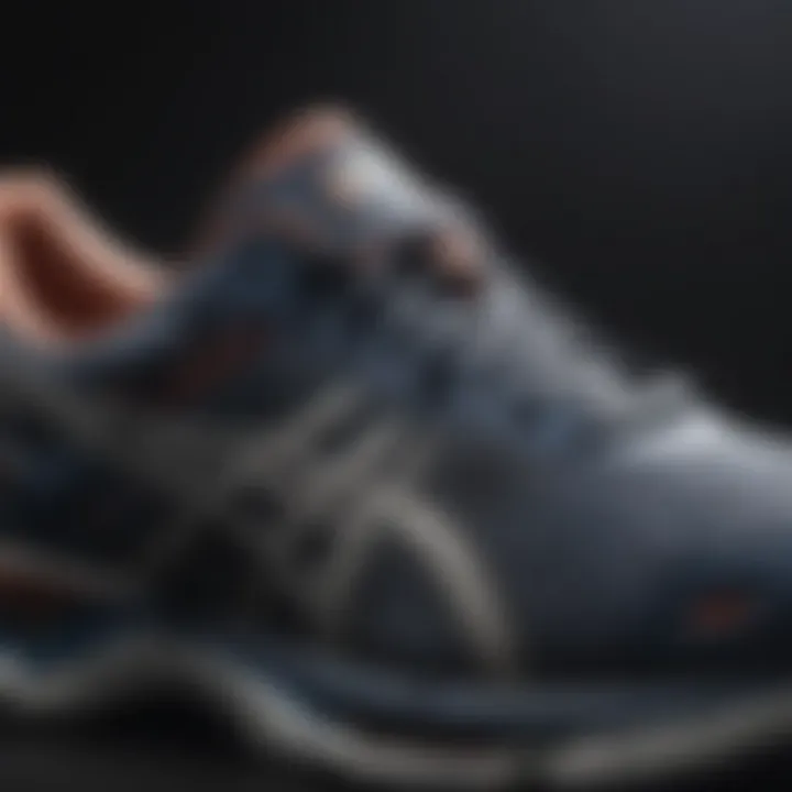 Close-up view of Asics Cumulus shoe features highlighting cushioning and support