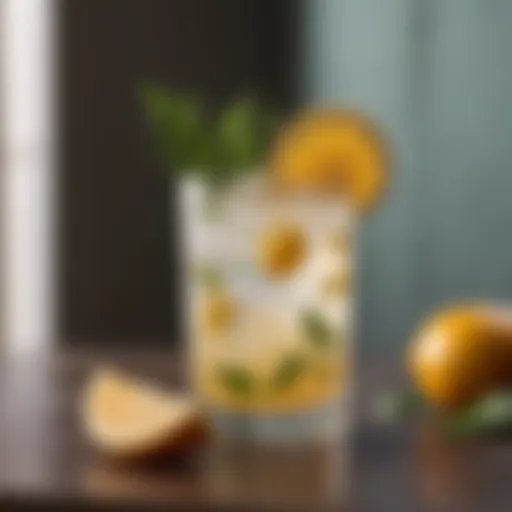 A refreshing cocktail with no carbs, garnished with fresh herbs and citrus.