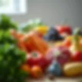 Vibrant assortment of colorful vegetables and fruits promoting liver health