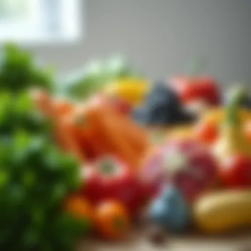 Vibrant assortment of colorful vegetables and fruits promoting liver health