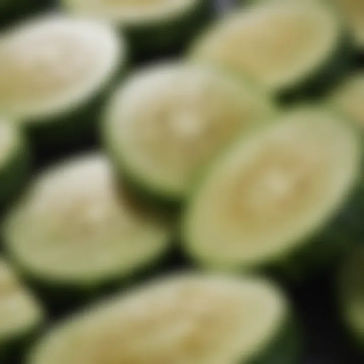 Close-up of zucchini slices displaying its texture