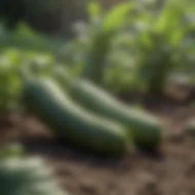 Zucchini in a garden setting highlighting its natural growth