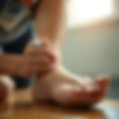 Applying Ointment for Relief A person applying ointment to their foot