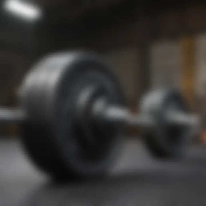 Close-up of an Olympic barbell with weights