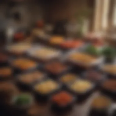 Organized Meal Preparation A well-organized meal prep setup, displaying containers with balanced meals for the week ahead.