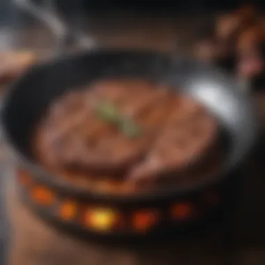 Skillet with perfectly seared steak