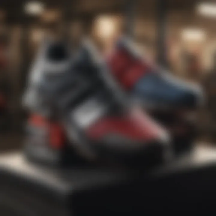 Comparison of different styles of power lifting shoes on a display