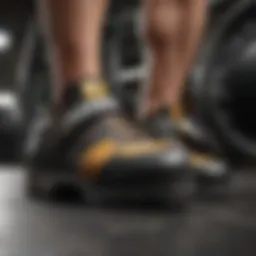 Close-up of power lifting shoes showcasing grip and stability features