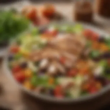 Wholesome Vibrant Salad A vibrant salad bowl with an array of fresh vegetables, legumes, and grilled chicken, symbolizing wholesome nutrition.