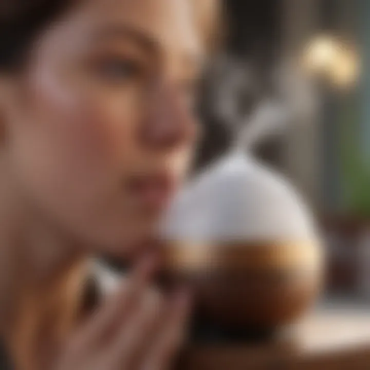 A person experiencing relief from nasal congestion using a humidifier