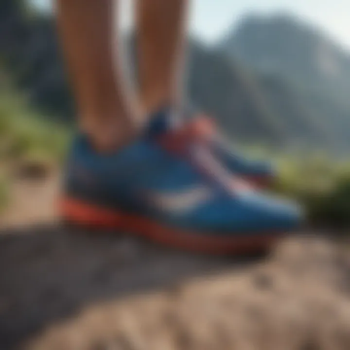 Runner testing Saucony shoes on varied terrain.