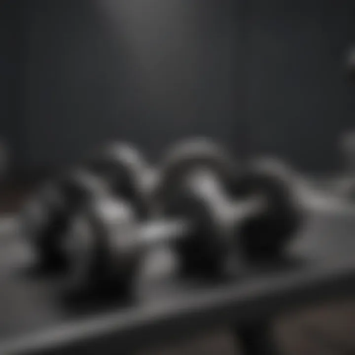 Close-up of dumbbells on a workout bench