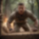 A soldier executing a challenging obstacle course