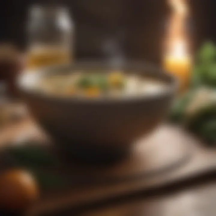 A comforting homemade broth served in a stylish bowl