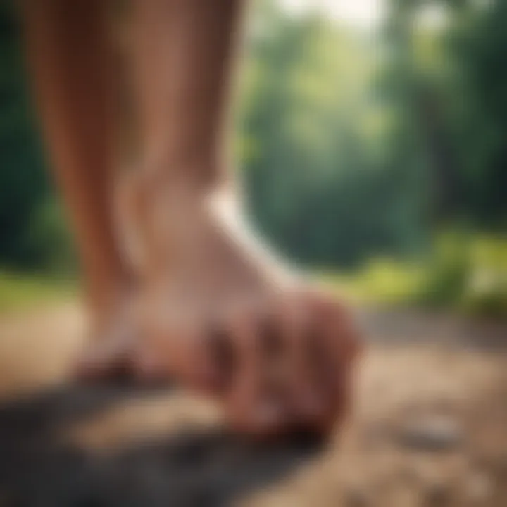 A serene outdoor scene encouraging foot care and prevention of blisters.