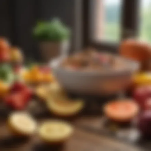Colorful array of nutritious foods rich in fiber and vitamins.