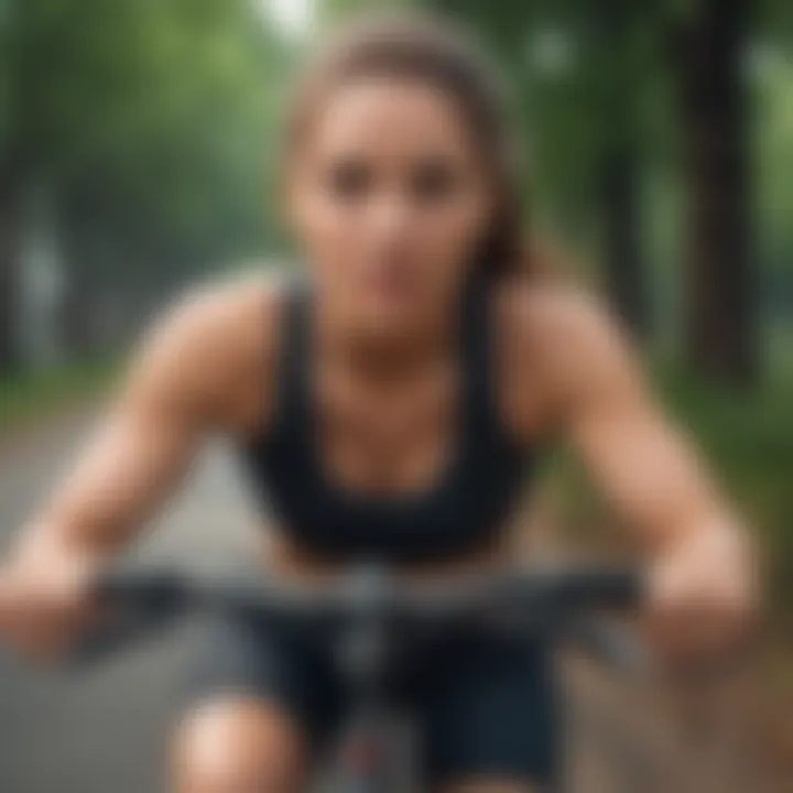 A person engaged in a cycling workout showcasing effort and determination.