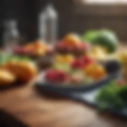 Fresh fruits and vegetables on a wooden table
