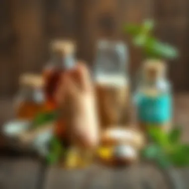 Natural remedies displayed on a wooden surface for treating foot itchiness