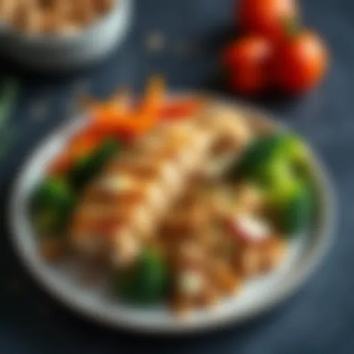 A colorful plate showcasing high-protein foods like chicken breast, quinoa, and broccoli