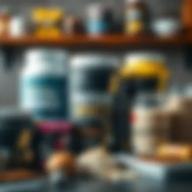 Variety of Protein Supplements A selection of protein supplements including powders, bars, and shakes arranged aesthetically