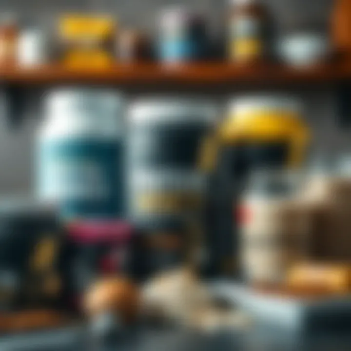 Variety of Protein Supplements A selection of protein supplements including powders, bars, and shakes arranged aesthetically