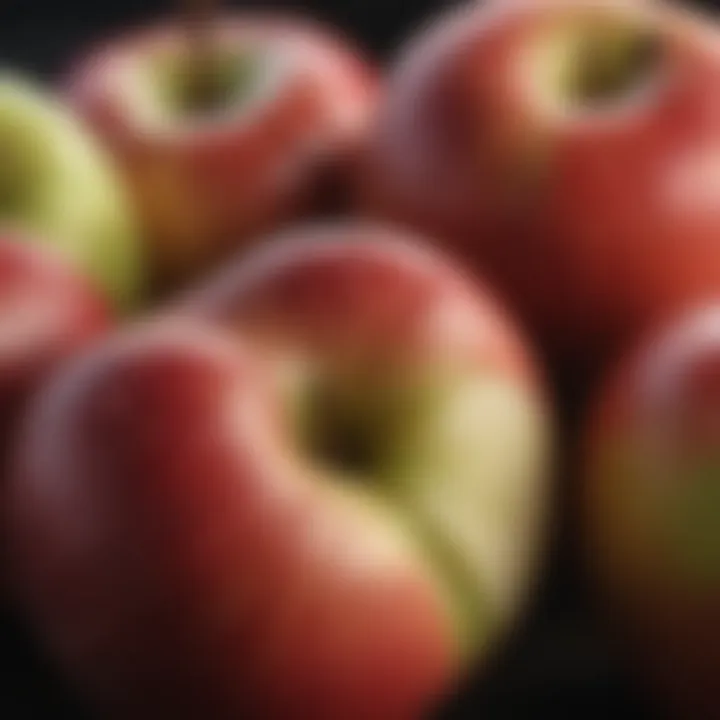 Close-up of a fresh apple highlighting its rich texture and color.