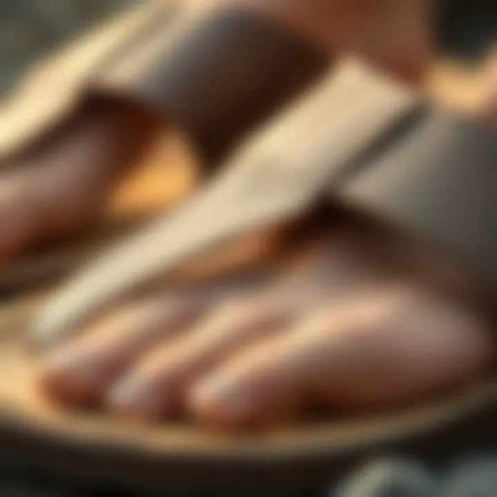 Close-up of sandal materials showcasing natural textures