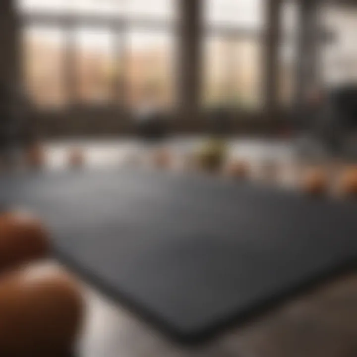 A diverse range of free weight mats displayed in a fitness studio setting.