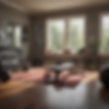 A well-organized home gym setup featuring weights and exercise equipment