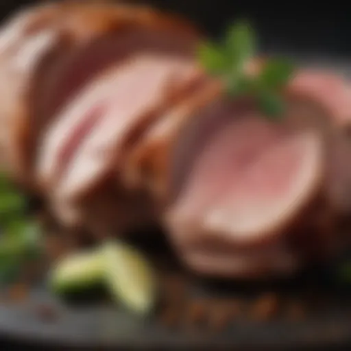 A close-up of a pork dish showcasing its rich texture and color