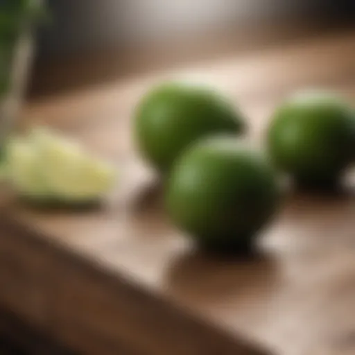 Fresh limes on a wooden surface