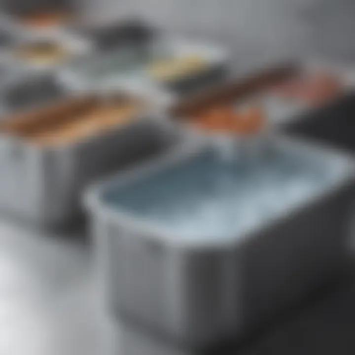 Different types of large metal tubs lined up, illustrating the variety available for ice baths.