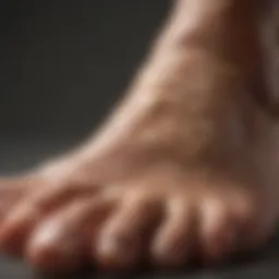 Close-up view of flaky skin on a foot