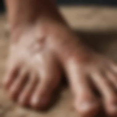 Close-up view of dry and cracked foot skin