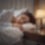 A serene bedroom scene showcasing a person peacefully sleeping with a glass of water on the bedside table.
