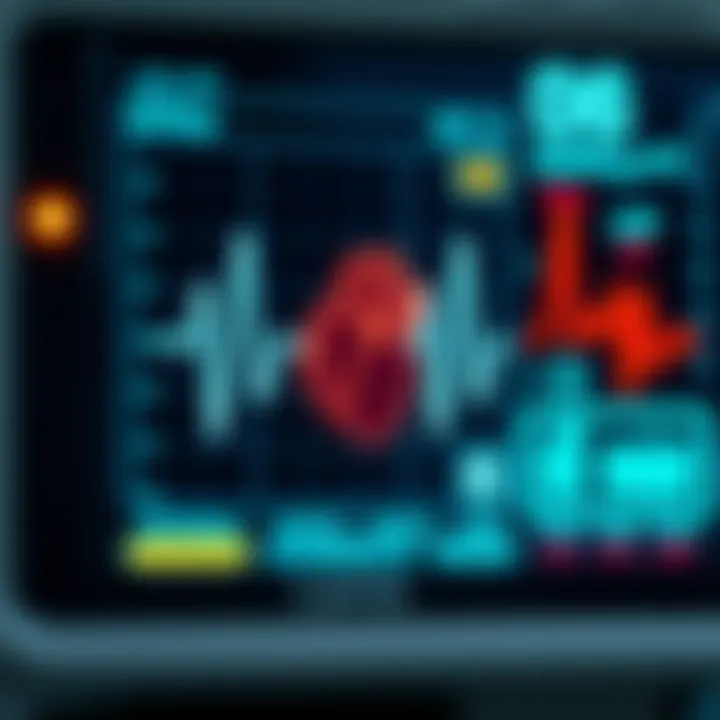 Close-up of a heart monitor displaying vital signs