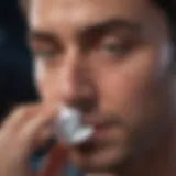 Illustration depicting a person experiencing nasal congestion at night.