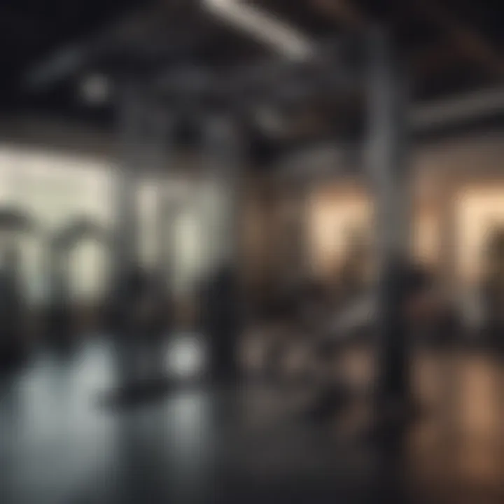 Wide angle shot of a gym featuring the Rep Fitness rig in action
