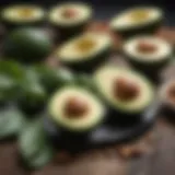 A colorful assortment of keto-friendly foods including avocados, nuts, and leafy greens.
