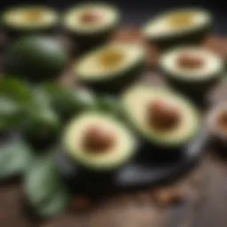 A colorful assortment of keto-friendly foods including avocados, nuts, and leafy greens.