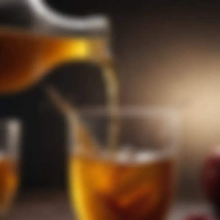 A close-up of apple cider vinegar being poured into a glass