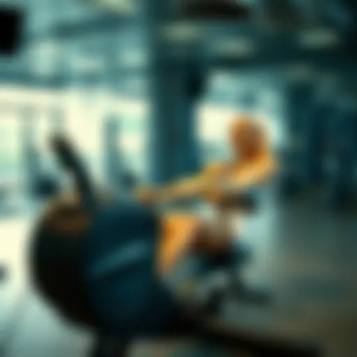 Rowing machine in a gym setting