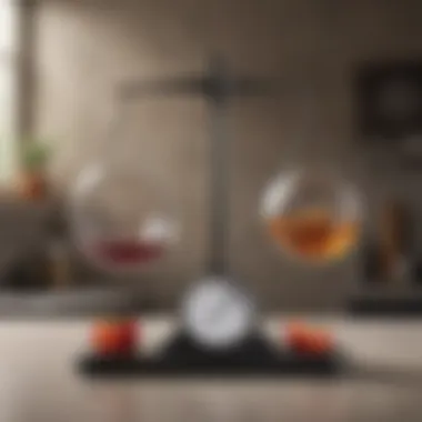 Illustration of a balance scale with health symbols and vinegar