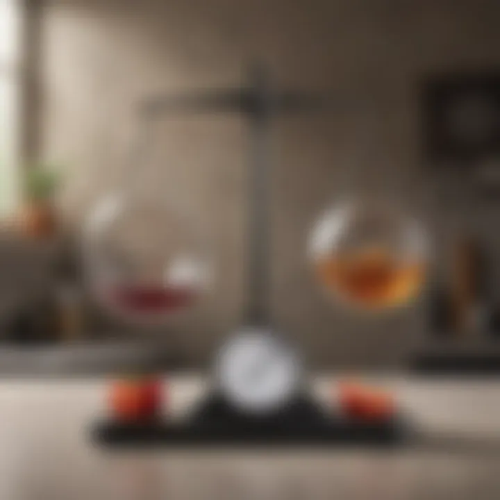 Illustration of a balance scale with health symbols and vinegar