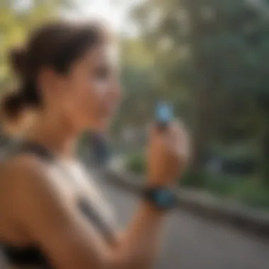 Real-World User Experience with Vivosmart HR+ User interacting with the Vivosmart HR+ in an outdoor setting