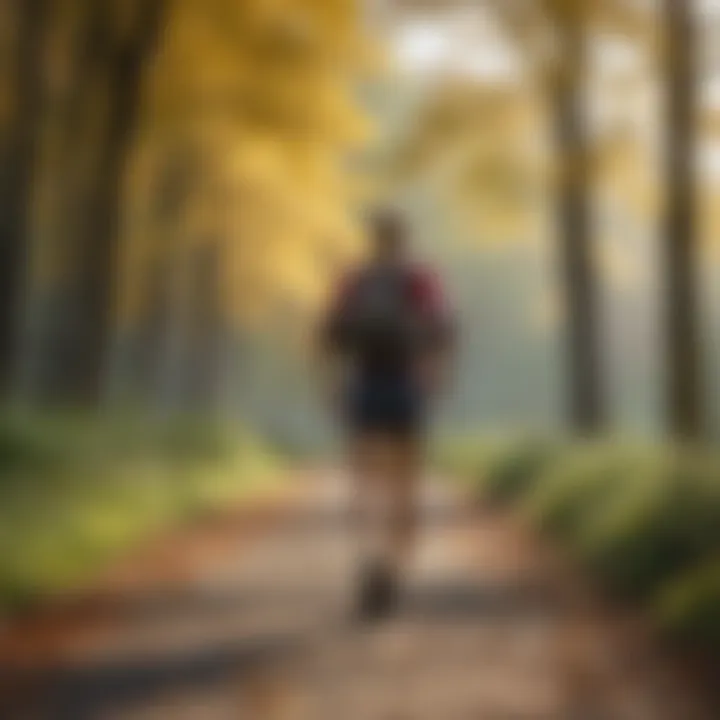 An individual walking briskly with a scenic backdrop, showcasing the joy of walking for fitness.
