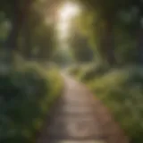 A serene park path surrounded by nature, illustrating a perfect walking environment.